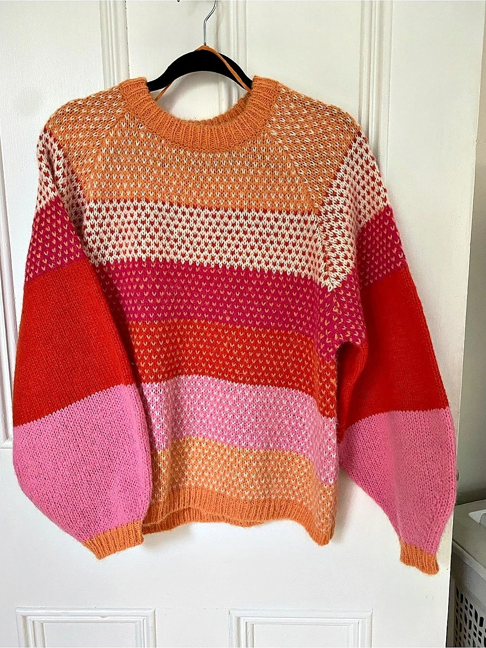 Vero Moda Color Block Crewneck Sweater in Orange & Pink Size Large
